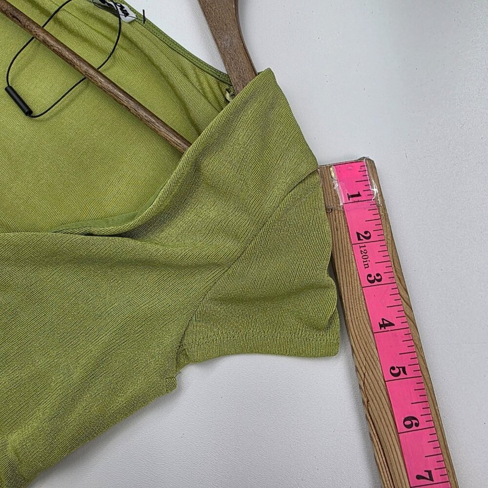 Fashion Nova Green Stretch Deep Plunge Shrug Cropped Bolero Top‎ S Y2K Vibe NWOT - Picture 13 of 13